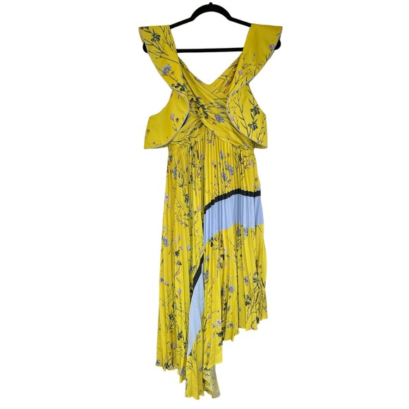 Self Portrait, NWT Yellow Floral Asymmetrical Midi Cocktail Dress, size 6 - Picture 5 of 16